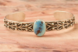 Genuine Golden Hill Turquoise Sterling Silver Native American Bracelet